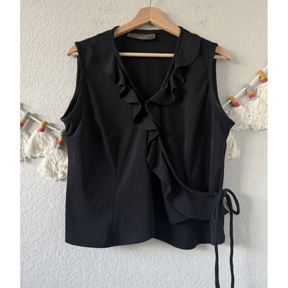 Double D Ranch Georgette Black Ruffle Wrap Sleeveless Top Whimsygoth Western Y2k